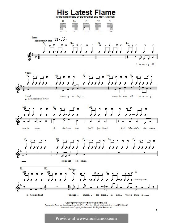(Marie's the Name) His Latest Flame (Elvis Presley): Для гитары (очень легкая версия) by Doc Pomus, Mort Shuman