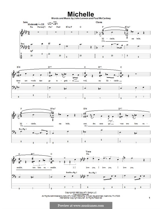 Michelle (The Beatles), for One Instrument: Для бас-гитары с табулатурой by John Lennon, Paul McCartney