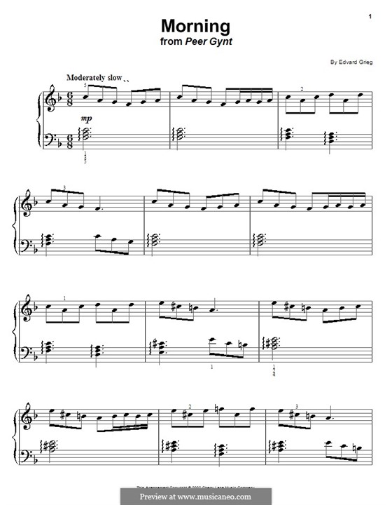 Сюита No.1. Утро, Op.46 No.1: Для фортепиано (легкий уровень) by Эдвард Григ