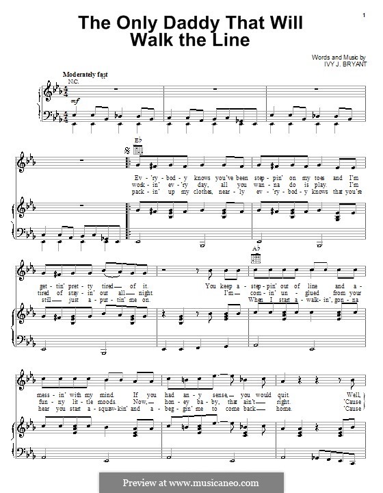The Only Daddy That Will Walk the Line (Waylon Jennings): Для голоса и фортепиано (или гитары) by Ivy J. Bryant