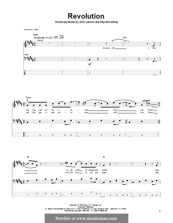 Revolution (The Beatles): Для бас-гитары с табулатурой by John Lennon, Paul McCartney