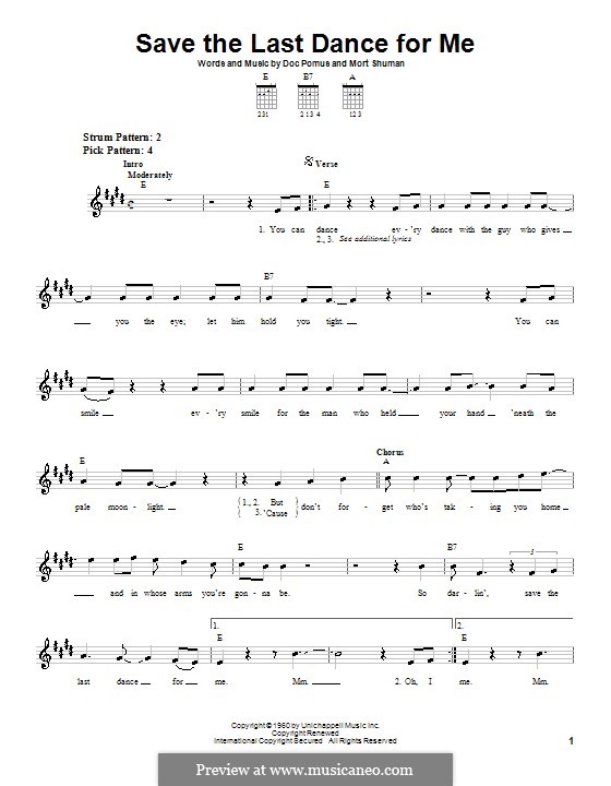 Save the Last Dance for Me (The Drifters): Для гитары (очень легкая версия) by Doc Pomus, Mort Shuman