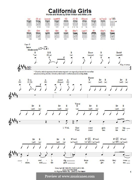 California Girls (The Beach Boys): Для гитары (с вариантом боя) by Brian Wilson, Mike Love