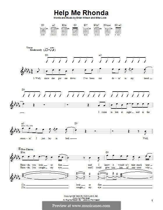 Help Me Rhonda (The Beach Boys): Для гитары (с вариантом боя) by Brian Wilson, Mike Love