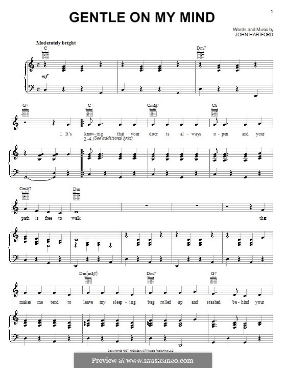 Gentle On My Mind: Для голоса и фортепиано (или гитары) by John Hartford