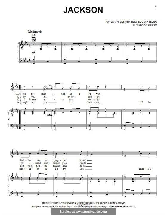 Jackson (Johnny Cash and June Carter): Для голоса и фортепиано (или гитары) by Billy Edd Wheeler, Jerry Leiber