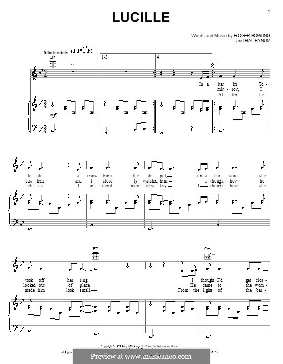 Lucille (Kenny Rogers): Для голоса и фортепиано (или гитары) by Hal Bynum, Roger Bowling