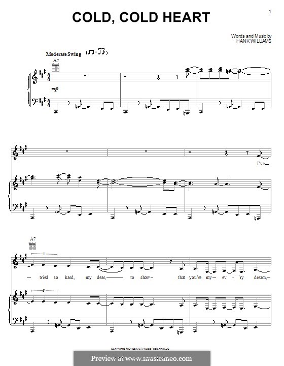 Cold, Cold Heart: Для голоса и фортепиано (или гитары) by Hank Williams