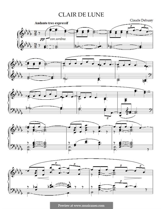 No.3 Лунный свет, для фортепиано: Высококачественные ноты by Клод Дебюсси