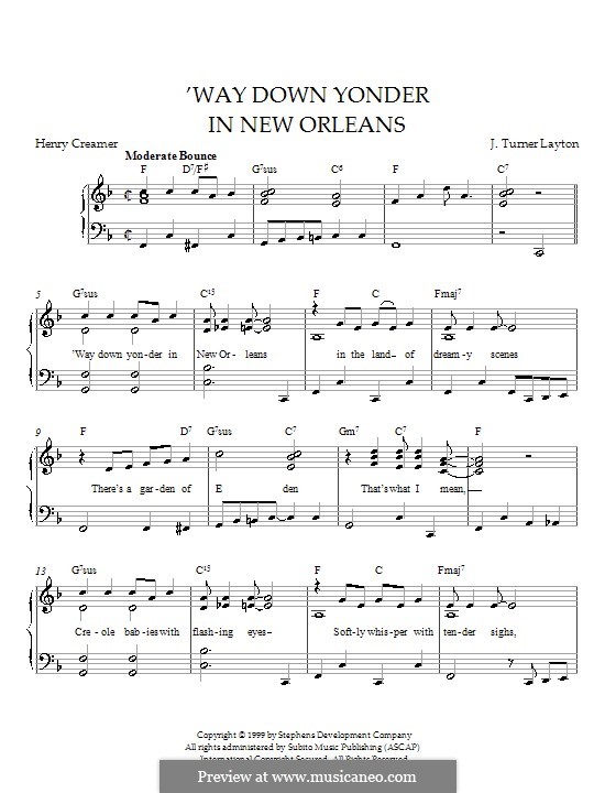 Way Down Yonder in New Orleans: Для фортепиано by J. Turner Layton