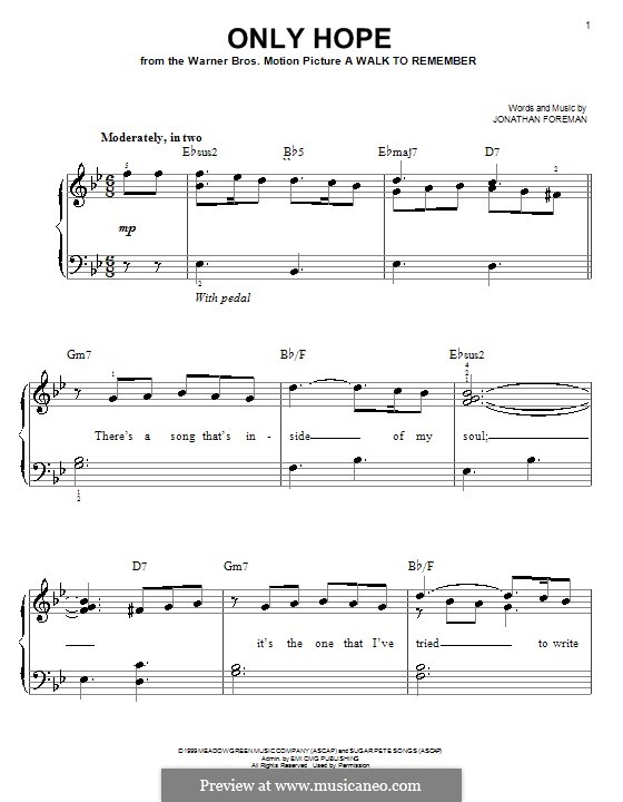 Only Hope (Mandy Moore): Для фортепиано (легкий уровень) by Jonathan Foreman