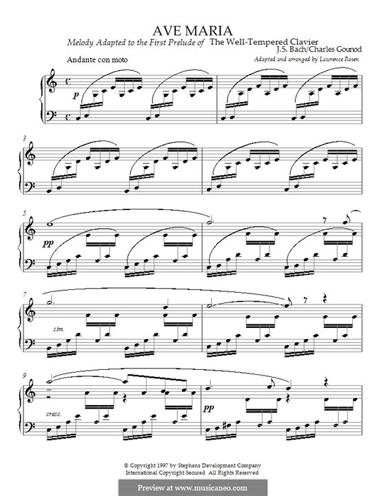 Ave Maria (Printable Sheet Music): Для фортепиано (до мажор) by Иоганн Себастьян Бах, Шарль Гуно