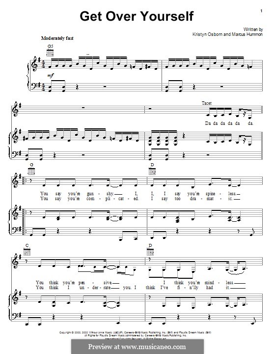 Get Over Yourself (SHeDAISY): Для голоса и фортепиано (или гитары) by Kristyn Osborn, Marcus Hummon