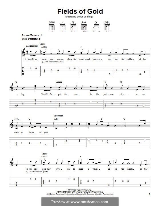 Fields of Gold: Для гитары (легкий уровень) by Sting