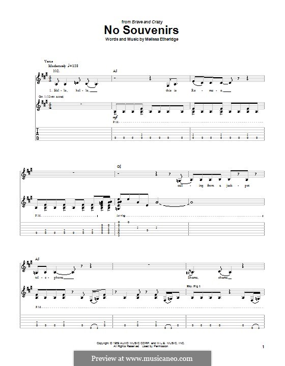 No Souvenirs: Гитарная табулатура by Melissa Etheridge