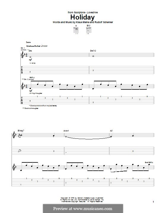 Holiday (Scorpions): Для гитары с табулатурой by Klaus Meine, Rudolf Schenker