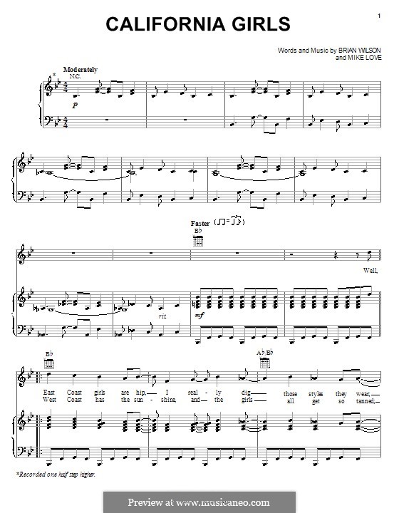 California Girls (The Beach Boys): Для голоса и фортепиано (или гитары) by Brian Wilson, Mike Love