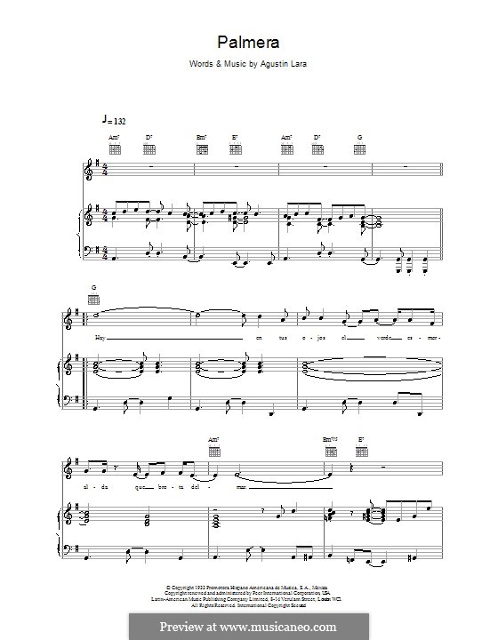 Palmera (Placido Domingo): Для голоса и фортепиано (или гитары) by Agustin Lara