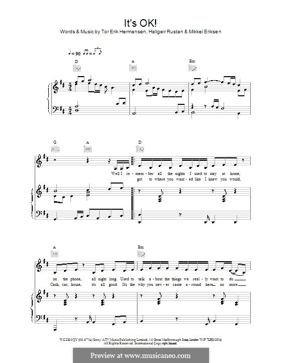 It's OK! (Atomic Kitten): Для голоса и фортепиано (или гитары) by Hallgeir Rustan, Mikkel Storleer Eriksen, Tor Erik Hermansen