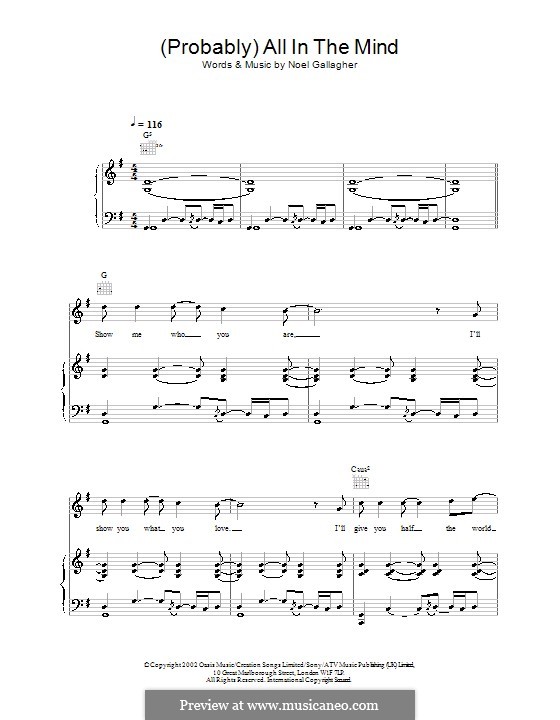 (Probably) All in the Mind (Oasis): Для голоса и фортепиано (или гитары) by Noel Gallagher