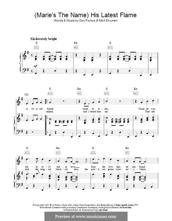 (Marie's the Name) His Latest Flame (Elvis Presley): Для голоса и фортепиано (или гитары) by Doc Pomus, Mort Shuman