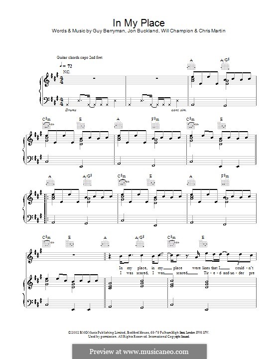 In My Place (Coldplay): Для голоса и фортепиано (или гитары) by Chris Martin, Guy Berryman, Jonny Buckland, Will Champion