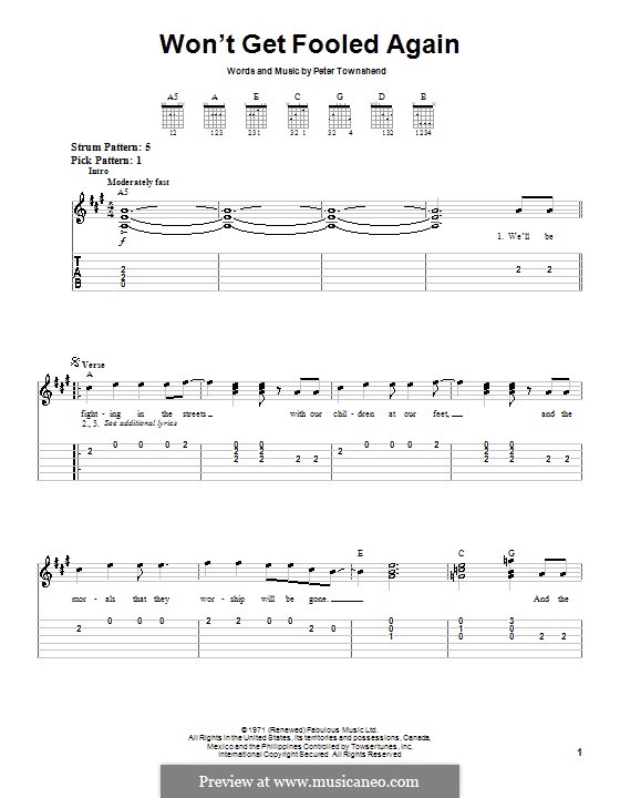 Won't Get Fooled Again (The Who): Для гитары (очень легкая версия) by Peter Townshend