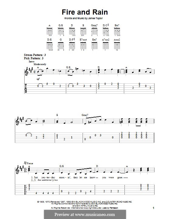 Fire and Rain: Для гитары (очень легкая версия) by James Taylor