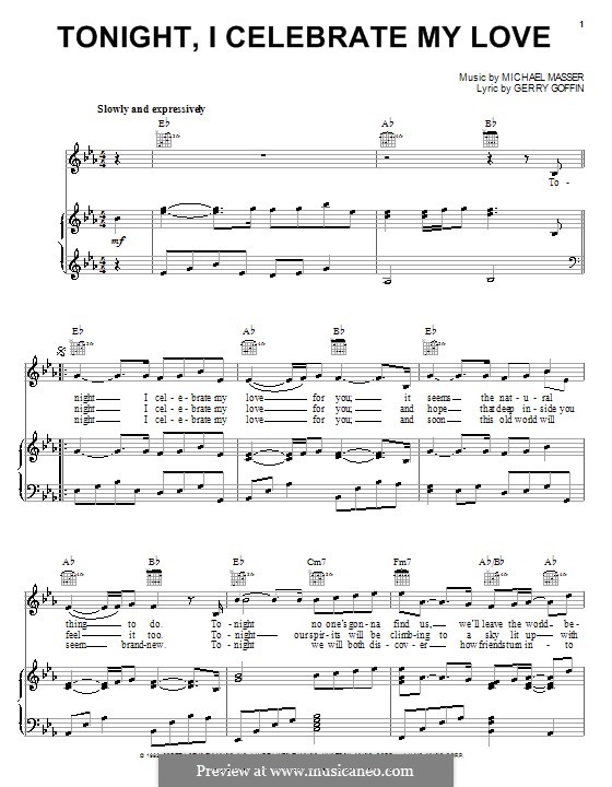 Tonight, I Celebrate My Love (Peabo Bryson and Roberta Flack): Для голоса и фортепиано (или гитары) by Gerry Goffin, Michael Masser