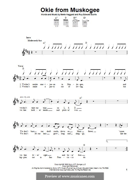 Okie from Muskogee: Для гитары (с вариантом боя) by Roy Edward Burris