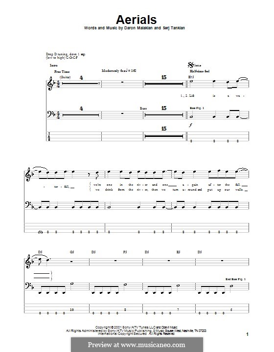 Aerials (System of a Down): Для бас-гитары с табулатурой by Daron Malakian, Serj Tankian