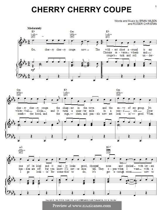 Cherry Cherry Coupe (The Beach Boys): Для голоса и фортепиано (или гитары) by Brian Wilson, Roger Christian