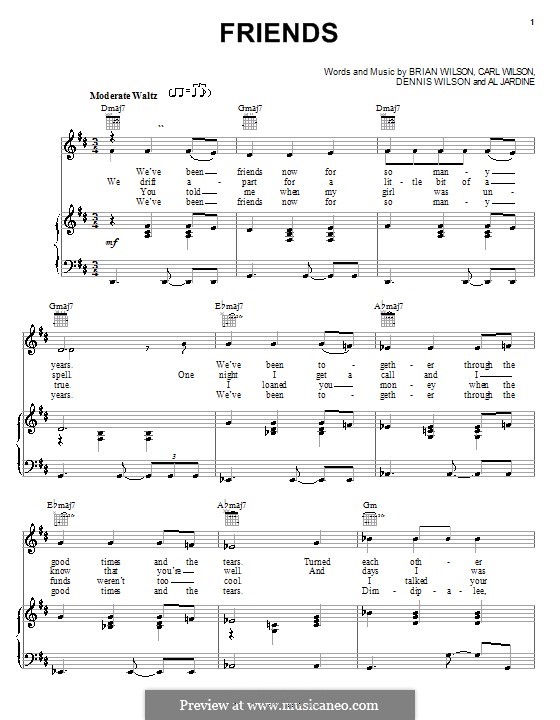 Friends (The Beach Boys): Для голоса и фортепиано (или гитары) by Al Jardine, Brian Wilson, Carl Wilson, Dennis Wilson