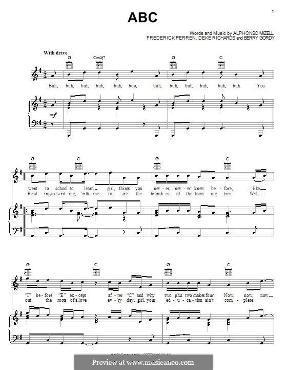 ABC (The Jackson 5): Для голоса и фортепиано (или гитары) by Alphonso Mizell, Berry Gordy, Deke Richards, Freddie Perren
