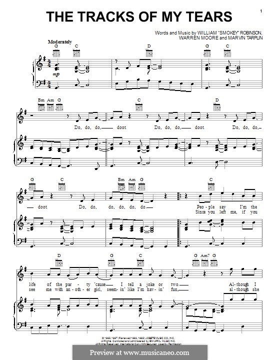 The Tracks of My Tears (The Miracles): Для голоса и фортепиано (или гитары) by Marvin Tarplin, Smokey Robinson, Warren Moore