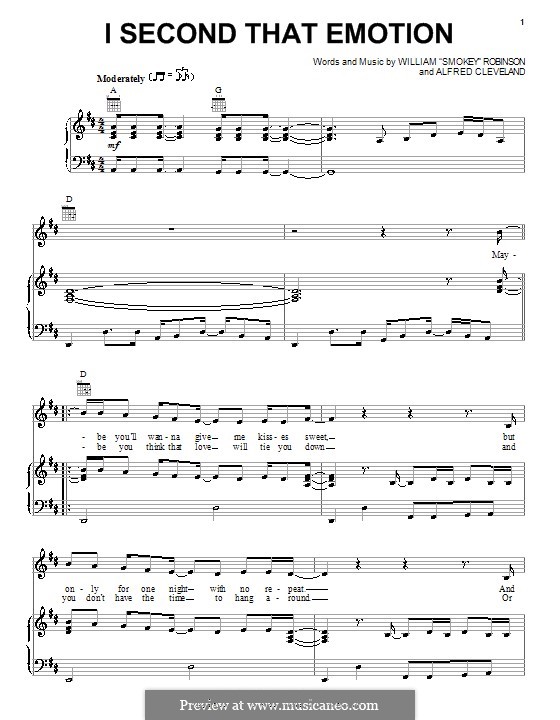 I Second That Emotion (Smokey Robinson & The Miracles): Для голоса и фортепиано (или гитары) by Al Cleveland, Smokey Robinson