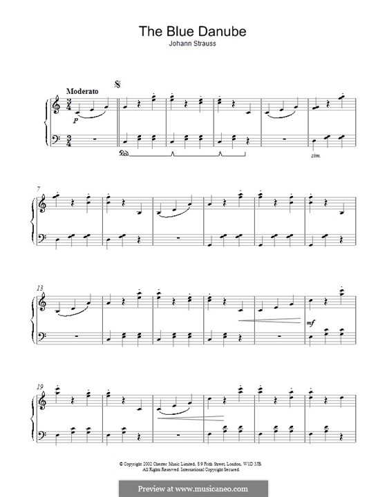На прекрасном голубом Дунае, для фортепиано, Op.314: Для одного исполнителя (до мажор) by Иоганн Штраус (младший)