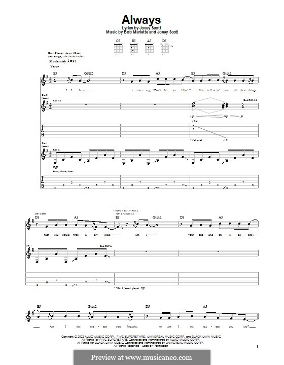 Always (Saliva): Гитарная табулатура by Bob Marlette, Josey Scott