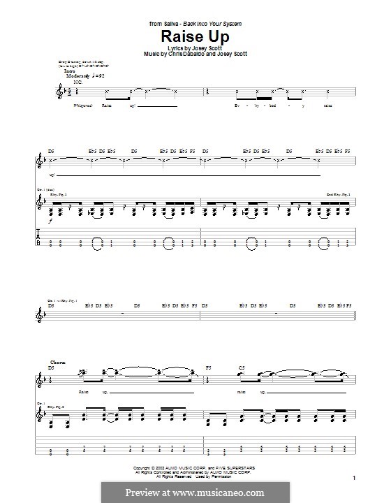 Raise Up (Saliva): Гитарная табулатура by Chris Dabaldo, Josey Scott