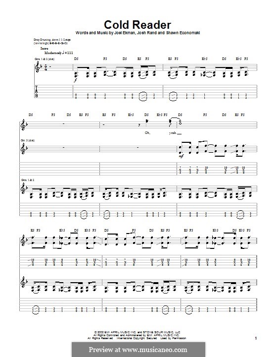 Cold Reader (Stone Sour): Гитарная табулатура by Joel Ekman, Josh Rand, Shawn Economaki