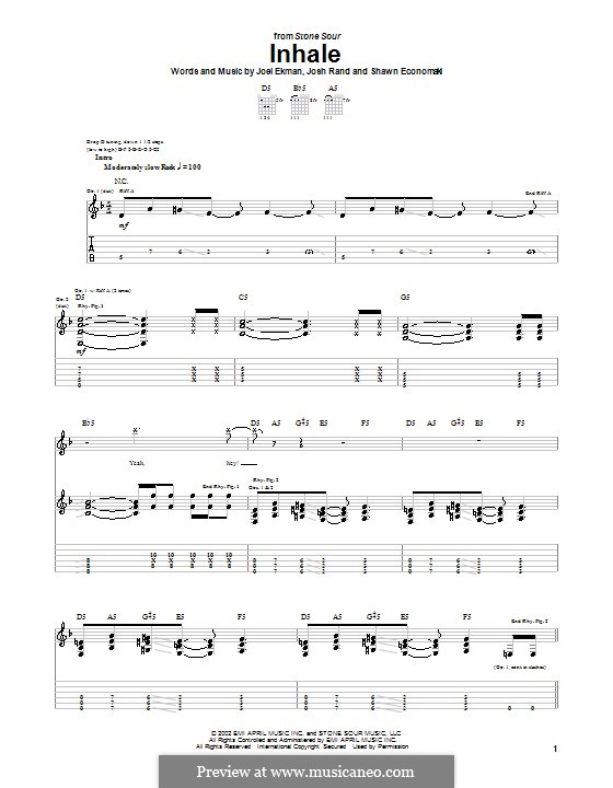 Inhale: Гитарная табулатура (Stone Sour) by Joel Ekman, Josh Rand, Shawn Economaki