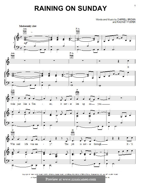 Raining on Sunday: Для голоса и фортепиано (или гитары) by Darrell Brown, Radney Foster
