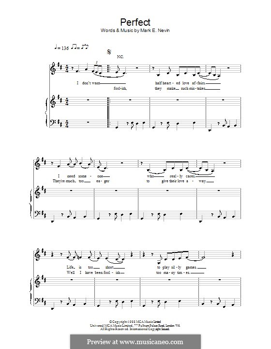 Perfect (Fairground Attraction): Для голоса и фортепиано (или гитары) by Mark E. Nevin