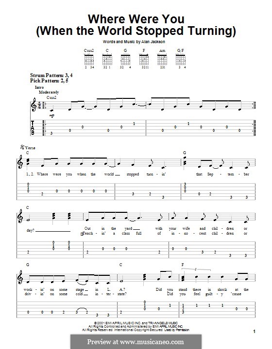 Where Were You (When the World Stopped Turning): Для гитары (очень легкая версия) by Alan Jackson