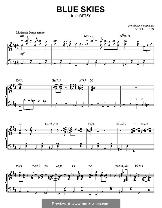 Blue Skies: Для фортепиано (с аккордами) by Ирвинг Берлин