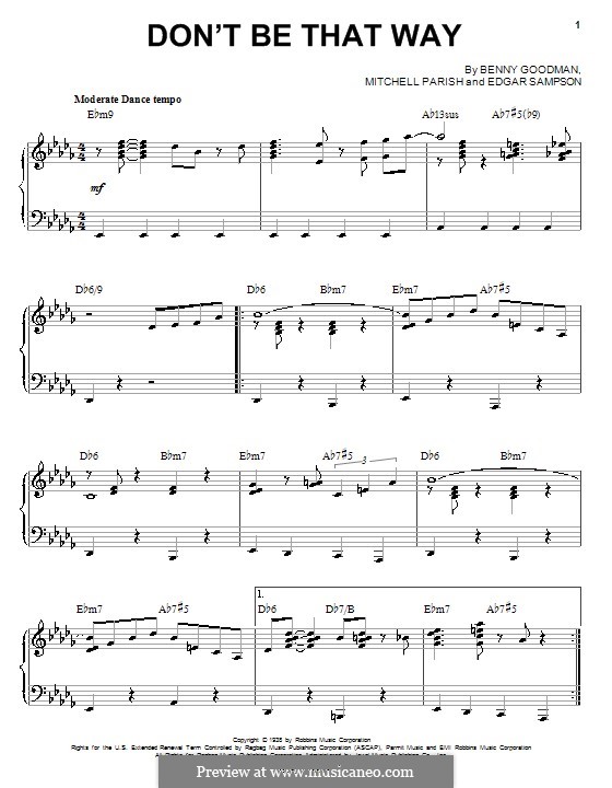 Don't Be That Way: Для фортепиано by Edgar Sampson