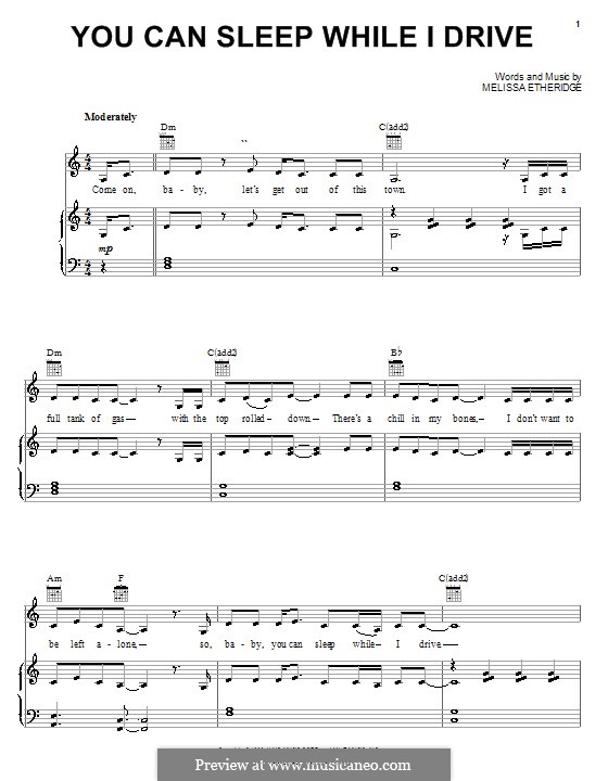 You Can Sleep While I Drive: Для голоса и фортепиано (или гитары) by Melissa Etheridge
