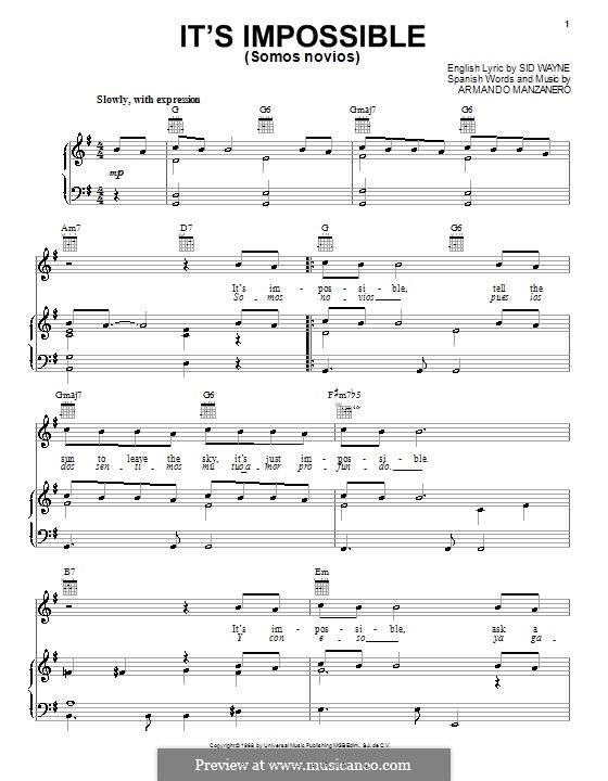 It's Impossible (Somos Novios): Для голоса и фортепиано или гитары (Perry Como) by Armando Manzanero, Sid Wayne