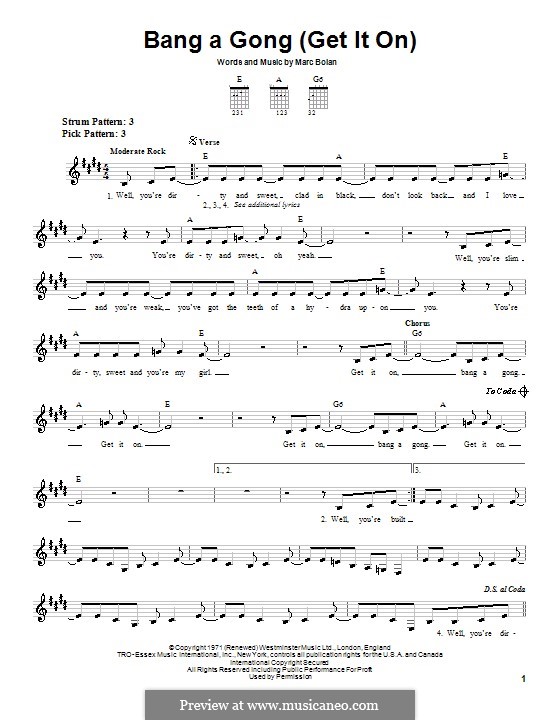 Bang A Gong (Get It On): Для гитары (очень легкая версия) by Marc Bolan