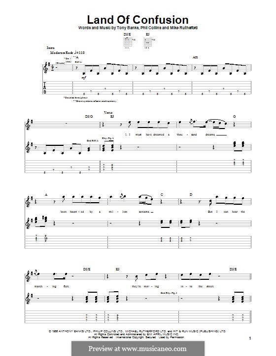 Land of Confusion (Genesis): Гитарная табулатура by Tony Banks, Mike Rutherford, Phil Collins